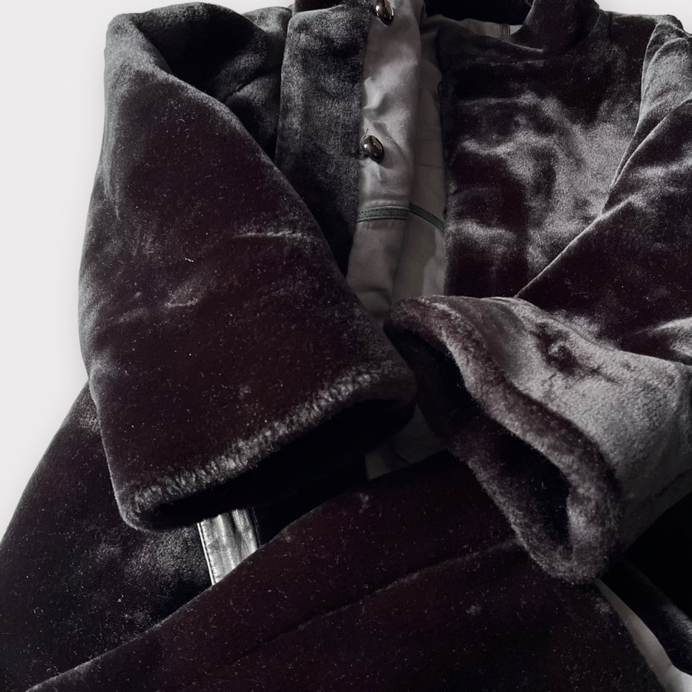 Vintage 60s 70s Faux Fur Black Coat Reversible Belted Size Small - Picture 14 of 16